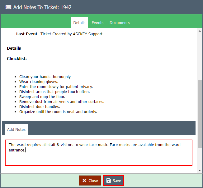 Portal Ticket List - Add Notes