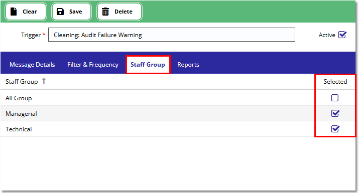 Staff Group and Frequency - Select Group