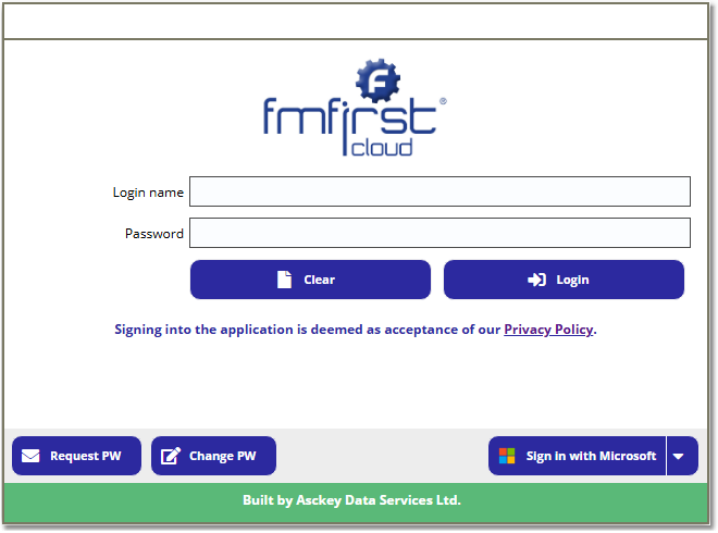 fmfirst® Cloud Login Screen