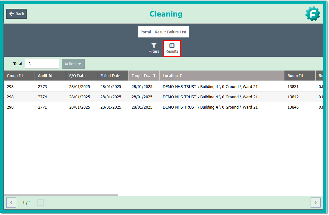 Result Failure List - Results List