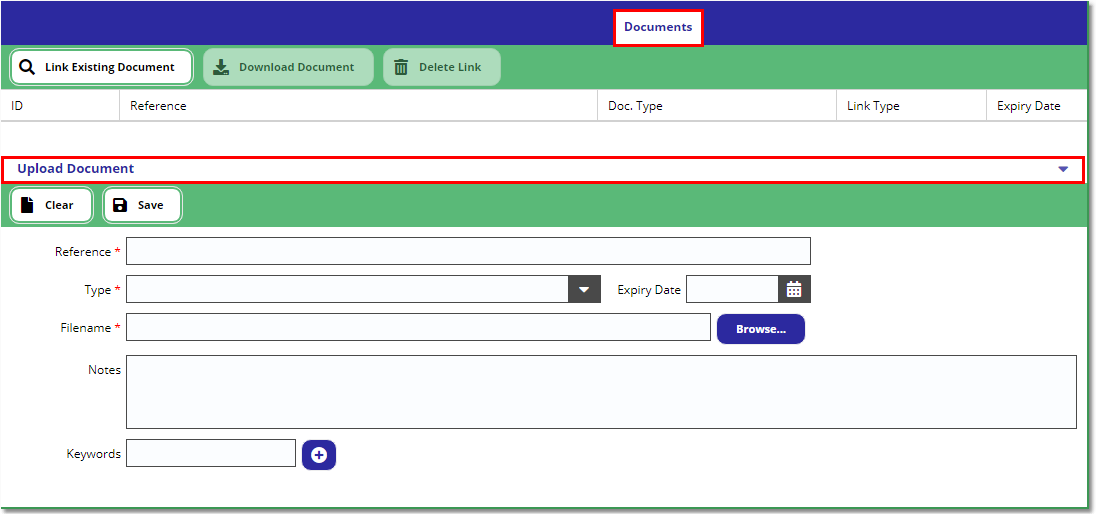 Helpdesk - Documents Tab (Upload Form)