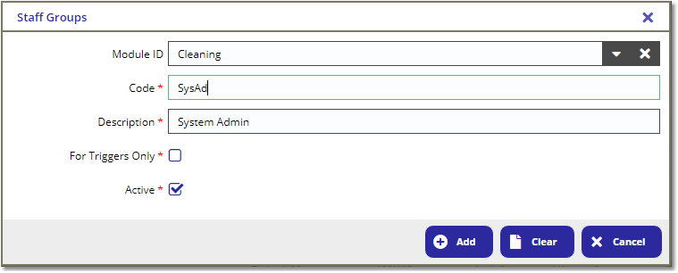 TM Staff Groups - Add form