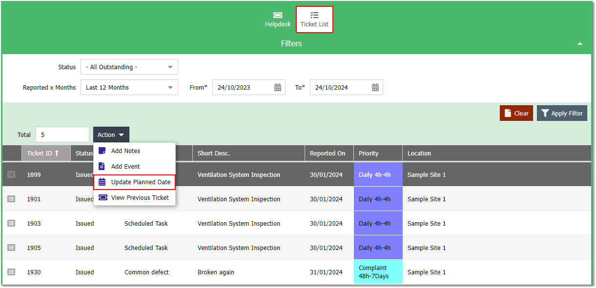 Contractor Ticket List - View Prev Ticket