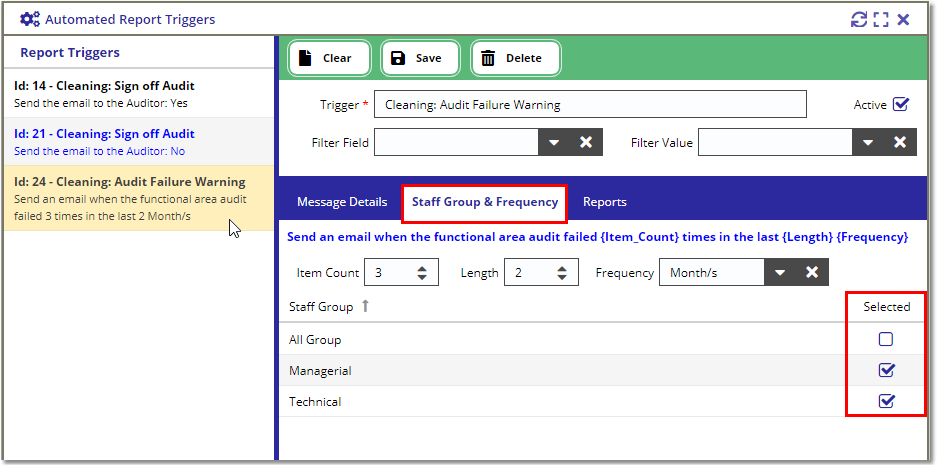 Staff Group and Frequency - Select Group