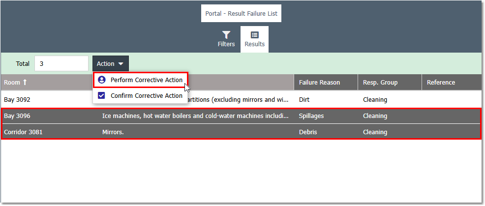 Result Failure List - Results List - Perform button