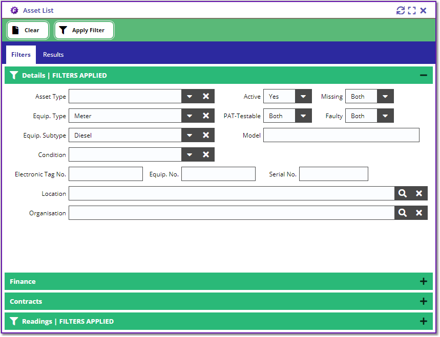 Asset List - Filters