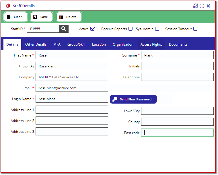 Staff Details - Populate Form