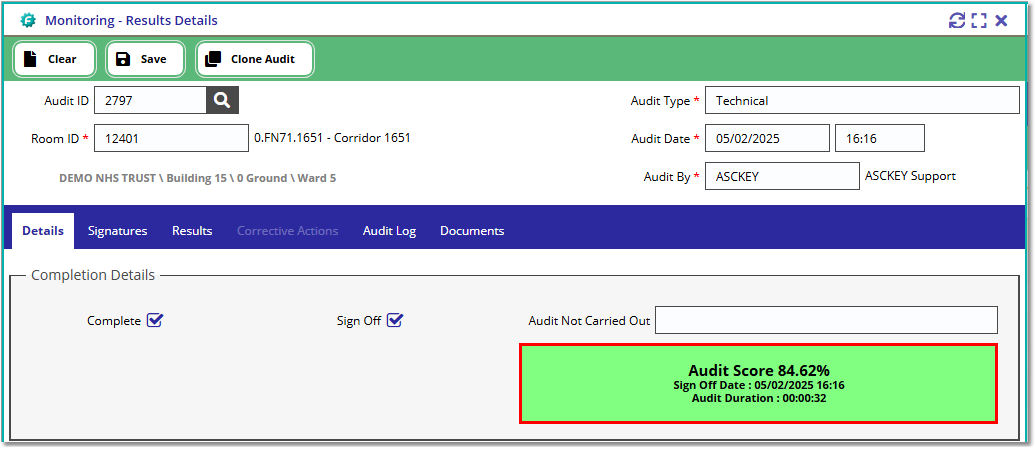 Room Audit - Score