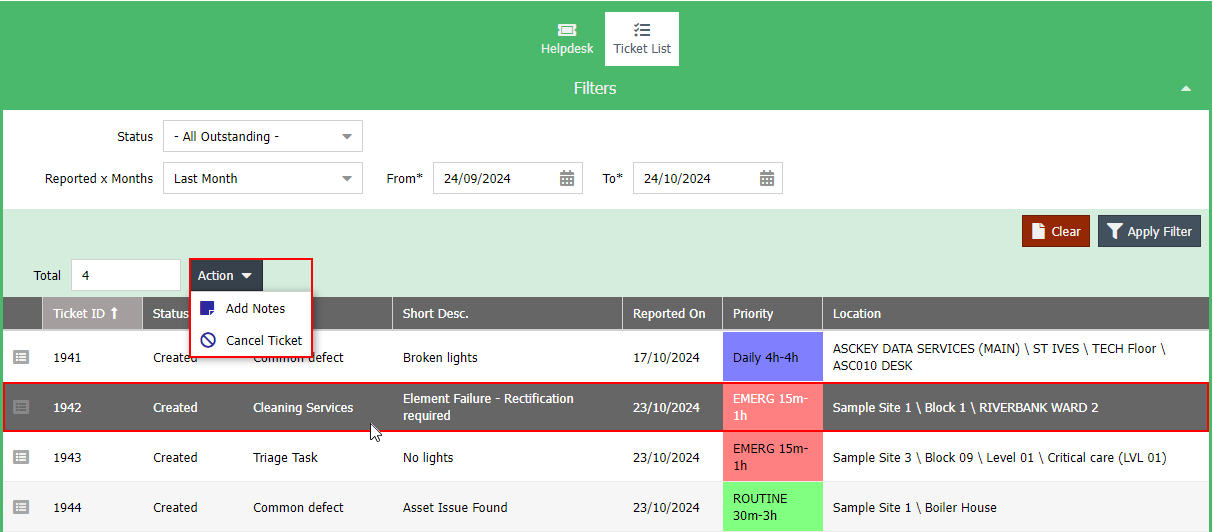 Portal Ticket List - Action Btn