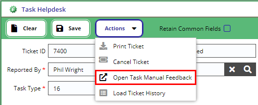 Helpdesk - Actions button