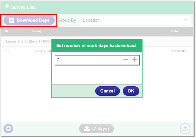 Set download days button